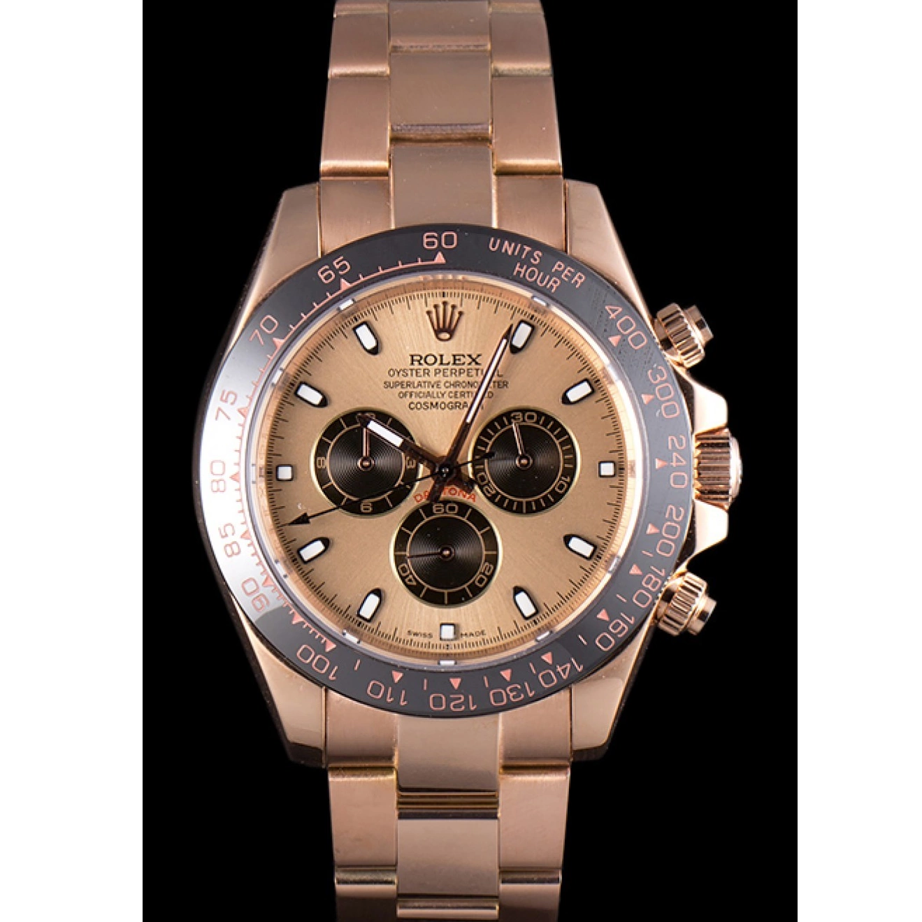 MiroTime 0704 Rolex Daytona Ion Plated Tachymeter Rose Gold Strap Rose Gold Dial 80244
